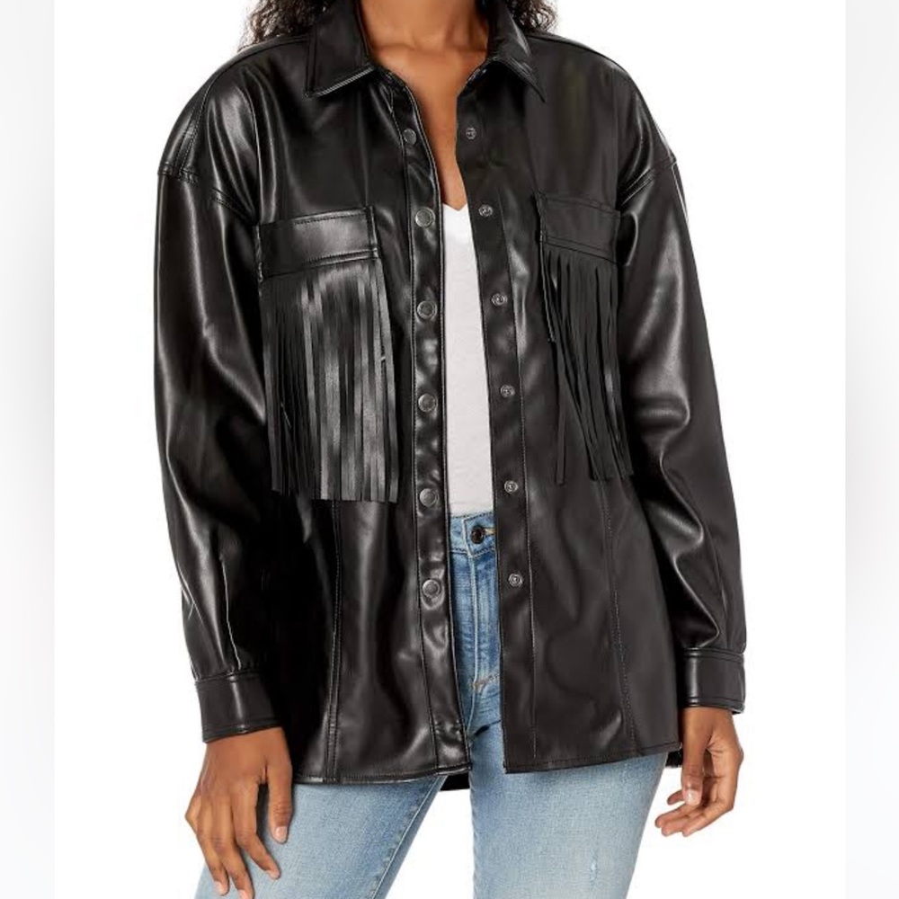 NWT Blanknyc vegan leather fringe shirt jacket shacket